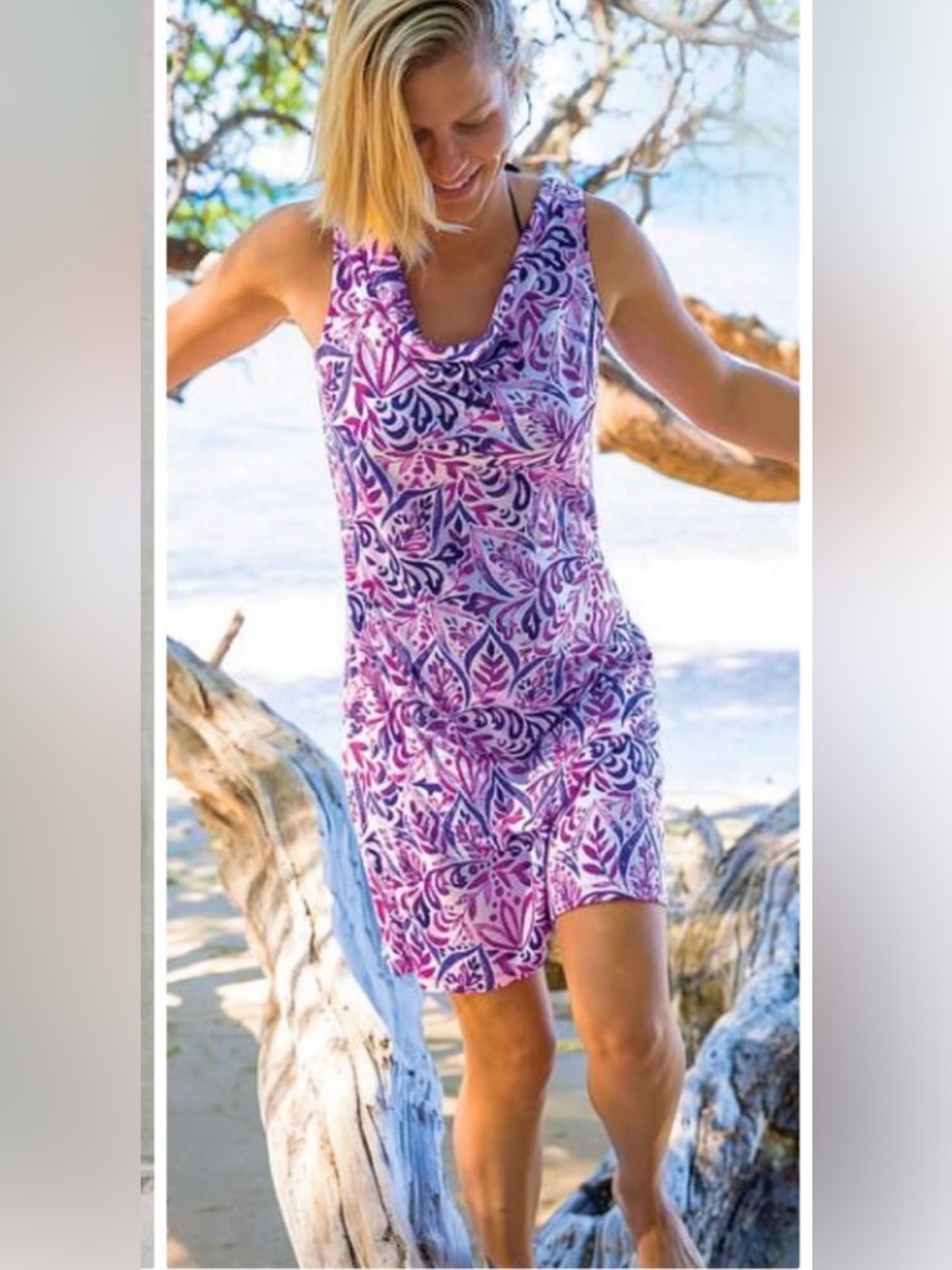 Title Nine green cowl neck Floral Print lightweight granola outdoorsy dress